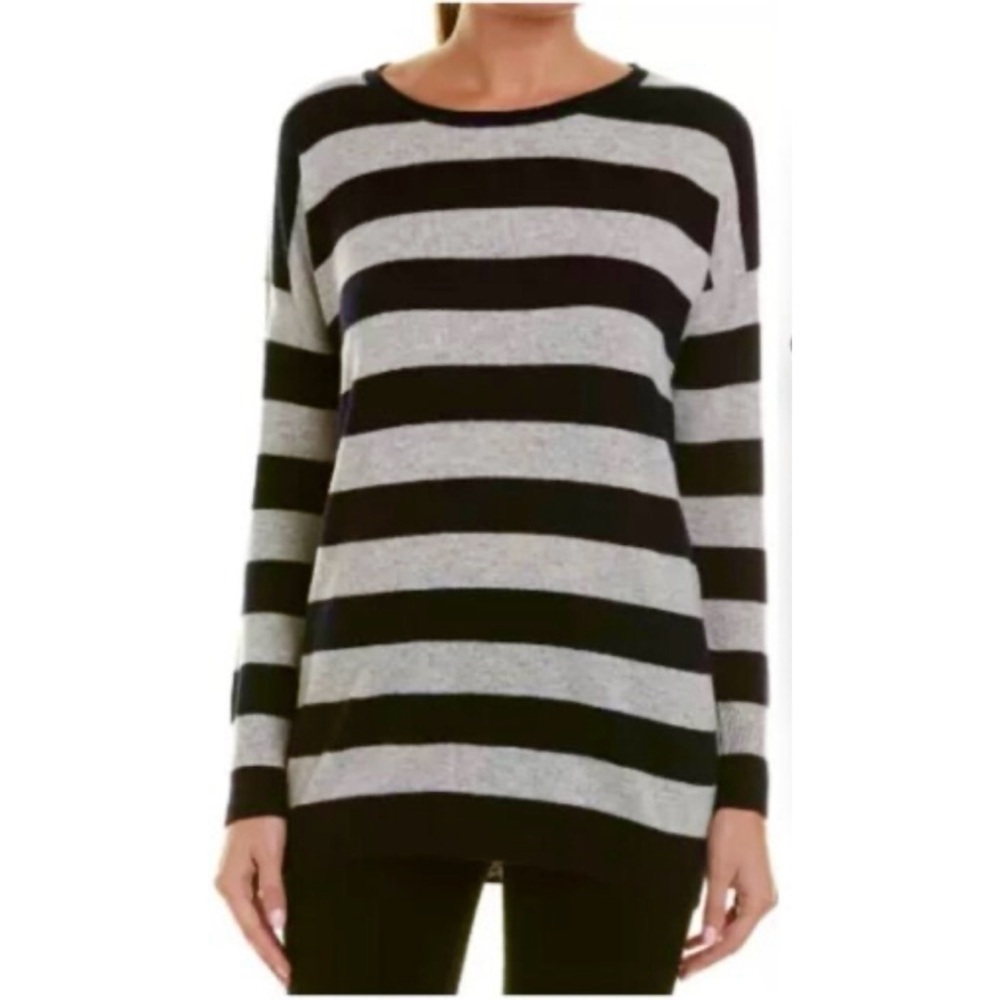 VINCE Cashmere Wool Black Gray Striped Long Sleeve Pullover Knit Sweater Size S